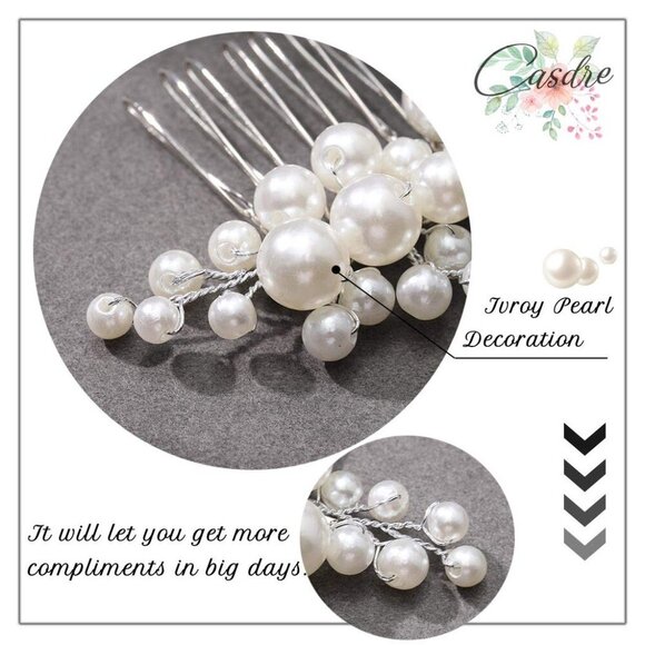 Pearl Bridal Hair Comb Silver Wedding Accessory Elegant Side Hair Piece - Picture 4 of 7
